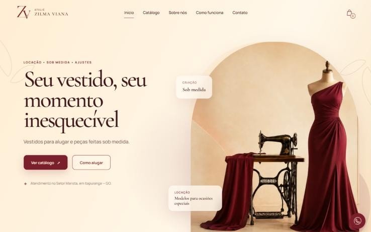 Página inicial do site do Ateliê Zilma Viana